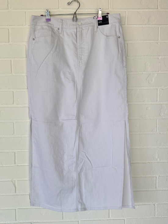Express White High Rise Midi Jean Skirt Size 12 - Picture 2 of 16